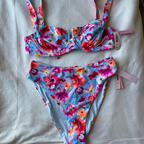 Victoria's Secret Vibrant Floral Bikini - Blue and Pink - Picture 1 of 4